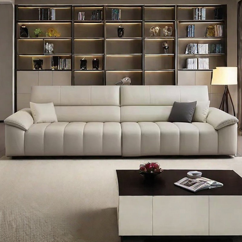 Canapé en cuir italien de style italien, H 35,43 po x l 125,98 po x P 37,4 po, Latex / éponge