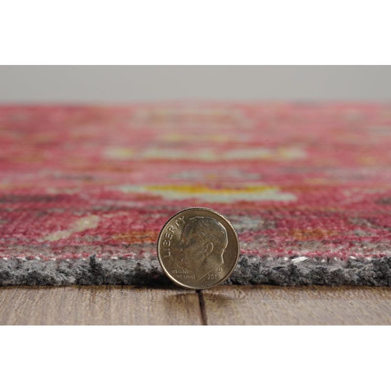 Laurel Aydin Machine Woven Polyester No Pattern Area Rug in Pink, Runner 2'2" x 10'