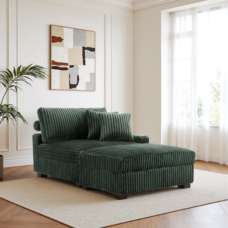 Upholstered Chaise Lounge, Right Hand Facing, Green