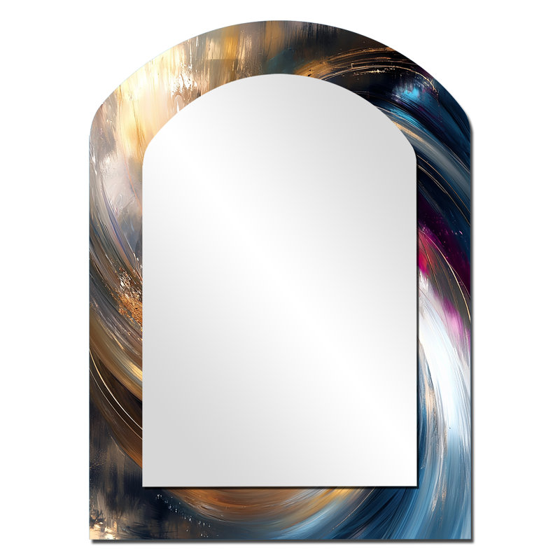 Abstract Spirals In Gold And Purple Tones I - Abstract Spirals Arch Decorative Mirror, Modern Asymmetrical Wall Mirror, Printed Metal Art