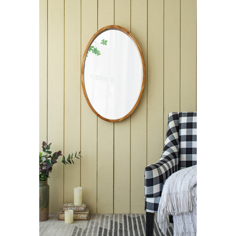 Miroir mural ovale avec cadre en bois, miroir en bois de ferme