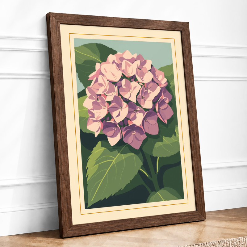 Hydrangea Botanical - Framed Print, A3 - 42.0 x 29.7 cm, Walnut