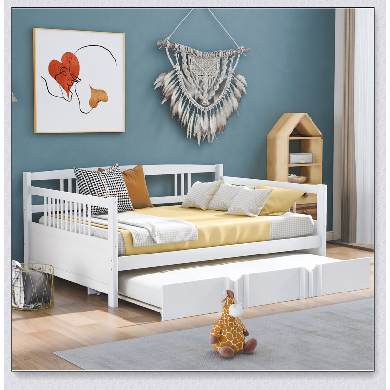 Daybed Wood Bed With Trundle, Full/Double, White