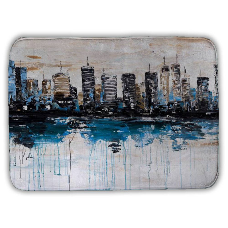 Abstract city with reflection on water Bath Mat with Non-Slip Backing - Quick Dry Memory Foam Bathroom Rug - Absorbent - Modern Plush Spa-Style - Machine Washable