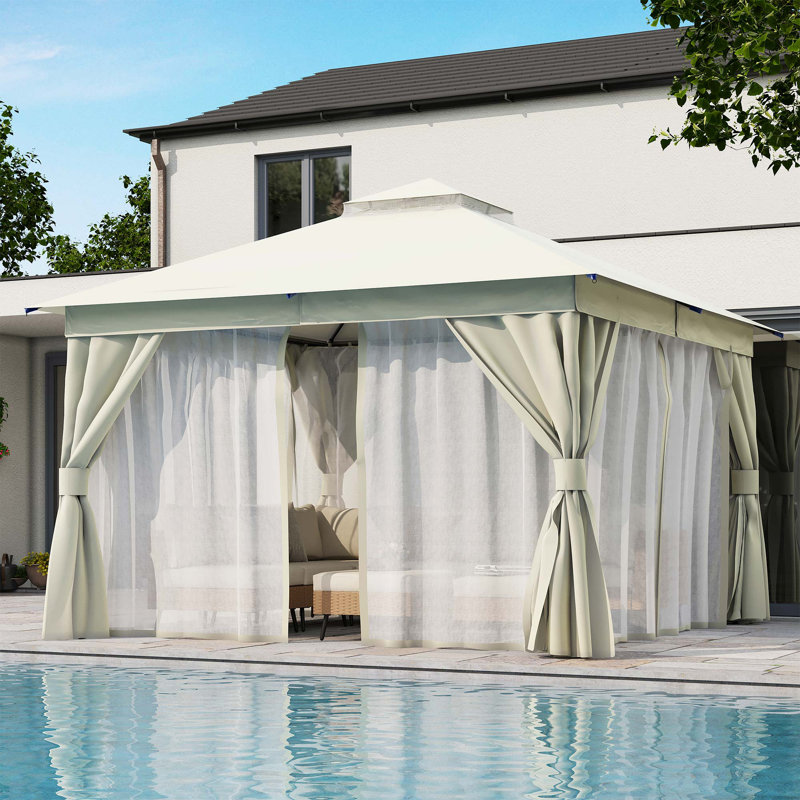 Pavillon de jardin en acier, Blanc crémeux, H 112,8 po x l 144 po x P 144 po