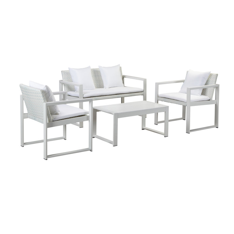 Chester Outdoor Sofa Set with Rust-Free Aluminum Frame and Cushions Includes, in White