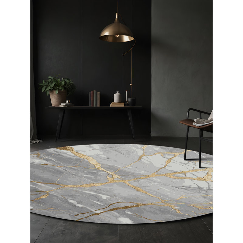 Machine Washable Gray Area Rug, Round 6'