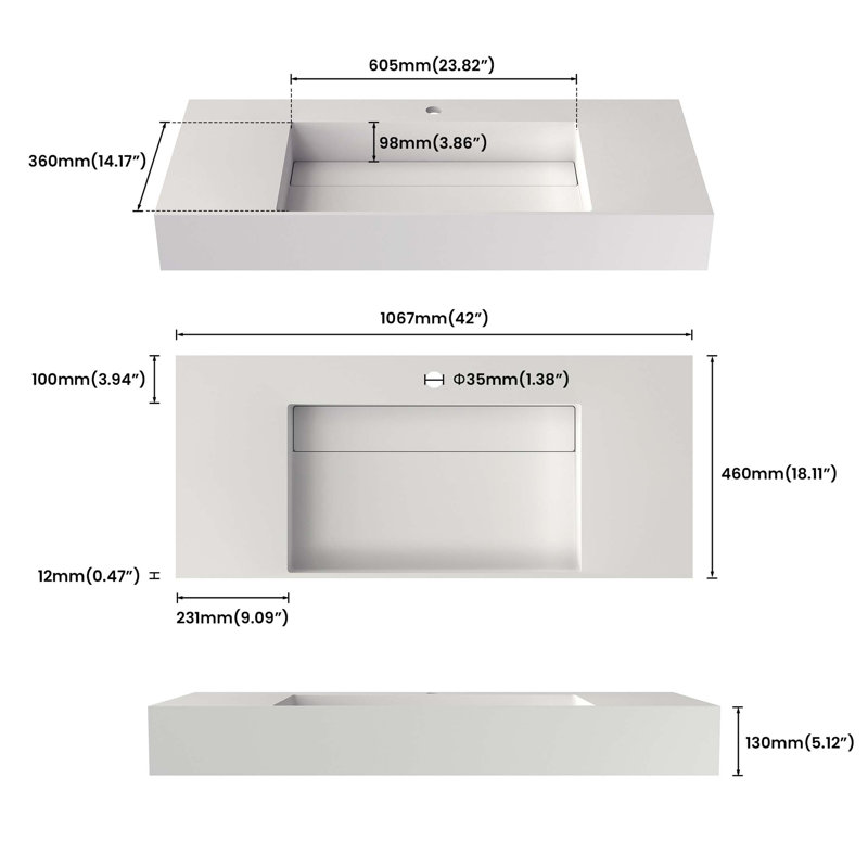 Bassin à surface solide durable avec conception en cascade