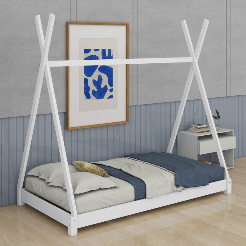 Lit plateforme simple avec structure triangulaire, Blanc
