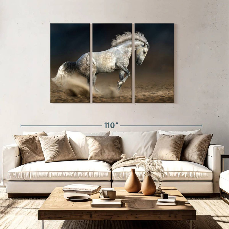 Cheval andalou en mouvement, H 48 po x l 74 po