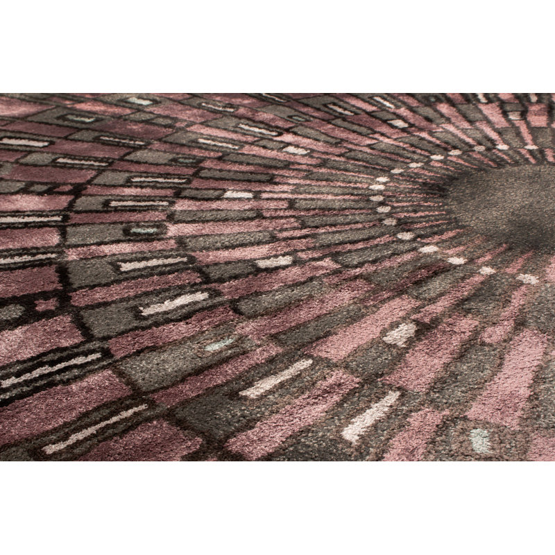 Rug & Kilim’S French Art Deco Circle Rug With Purple Geometric Pattern, Rectangle 5' x 7'