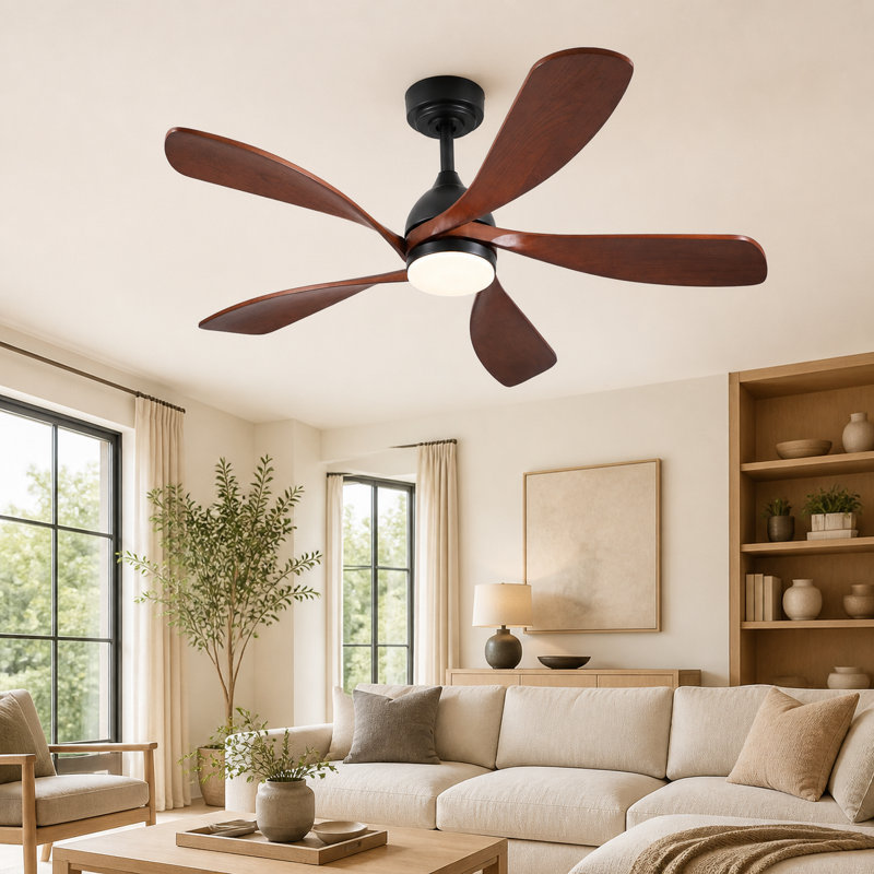 52" 5-Solid Blade Modern Ceiling Fan with Light and Remote, Black