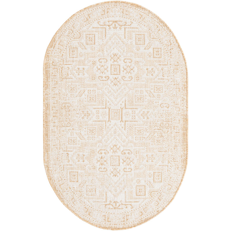 Tapis d'extérieur couleur ivoire Chand, Ovale 3 pi 3 po x 5 pi 3 po