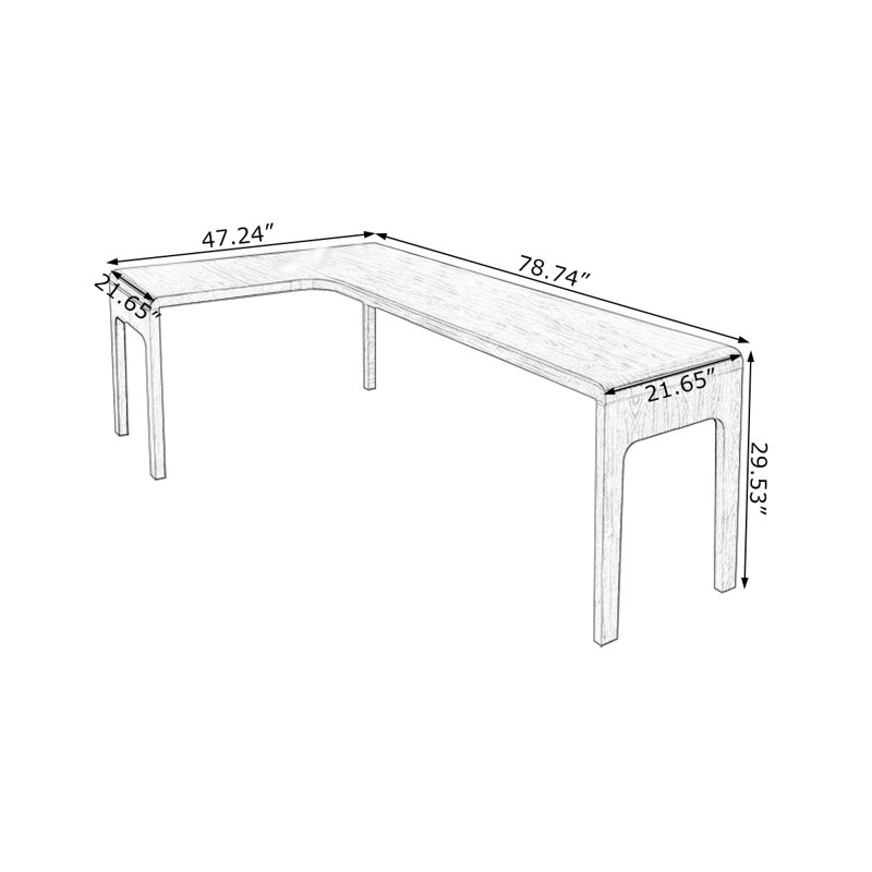 Bureau rectangulaire en bois massif brun clair, H 29,53 po x l 78,74 po x P 47,24 po, Retour à gauche