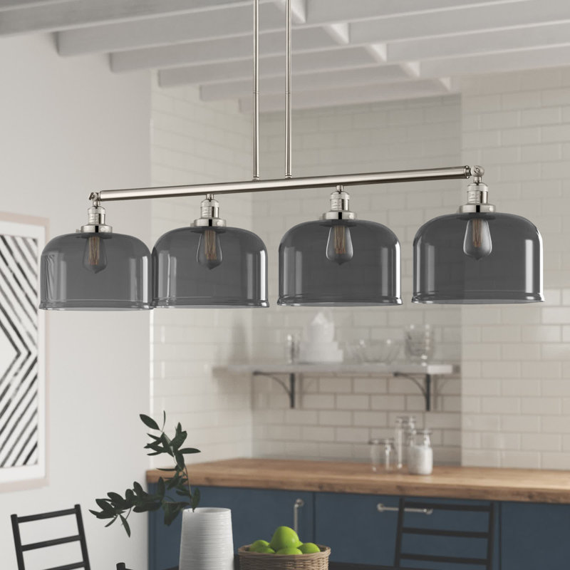 Luminaire suspendu linéaire à 4 lumières pour îlot de cuisine Barahona, Ampoule non incluse, Plaqué couleur fumée
