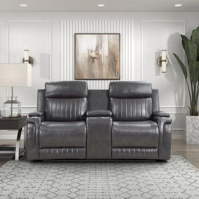 Winfree 72.5'' Transitional Faux Leather Manual Double Reclining Loveseat with Integrated Center Console, High-Density Foam Seating
