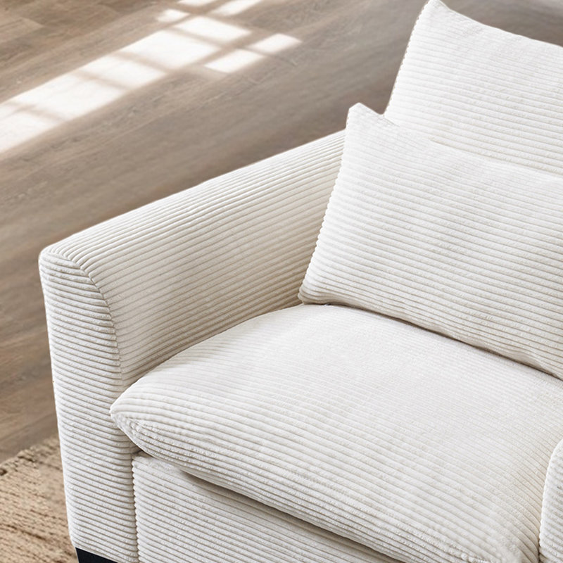 Fauteuil large Zackary de 51 po, Velours côtelé beige