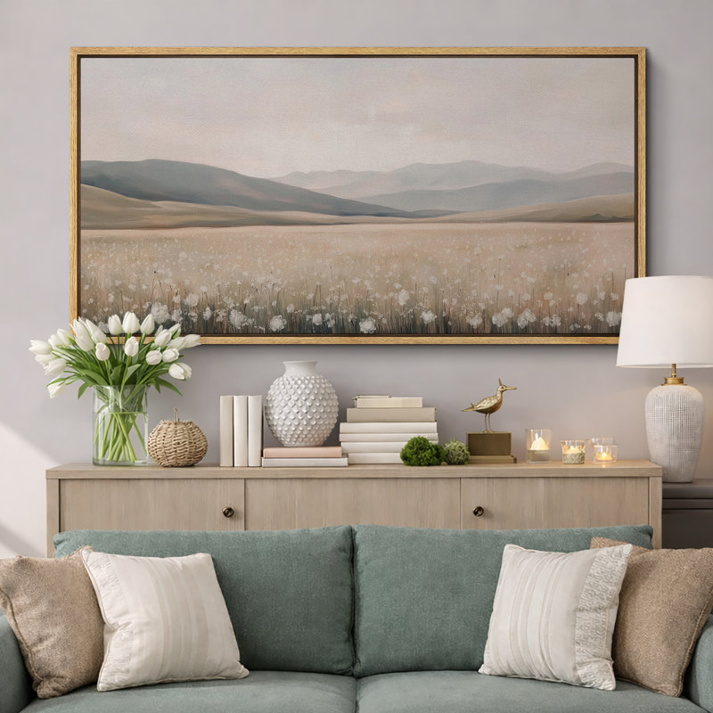 «Green Tan Mountain Landscape», art mural neutre, impression numérique sur toile giclée sur toile, Naturel, H 30 po x l 60 po