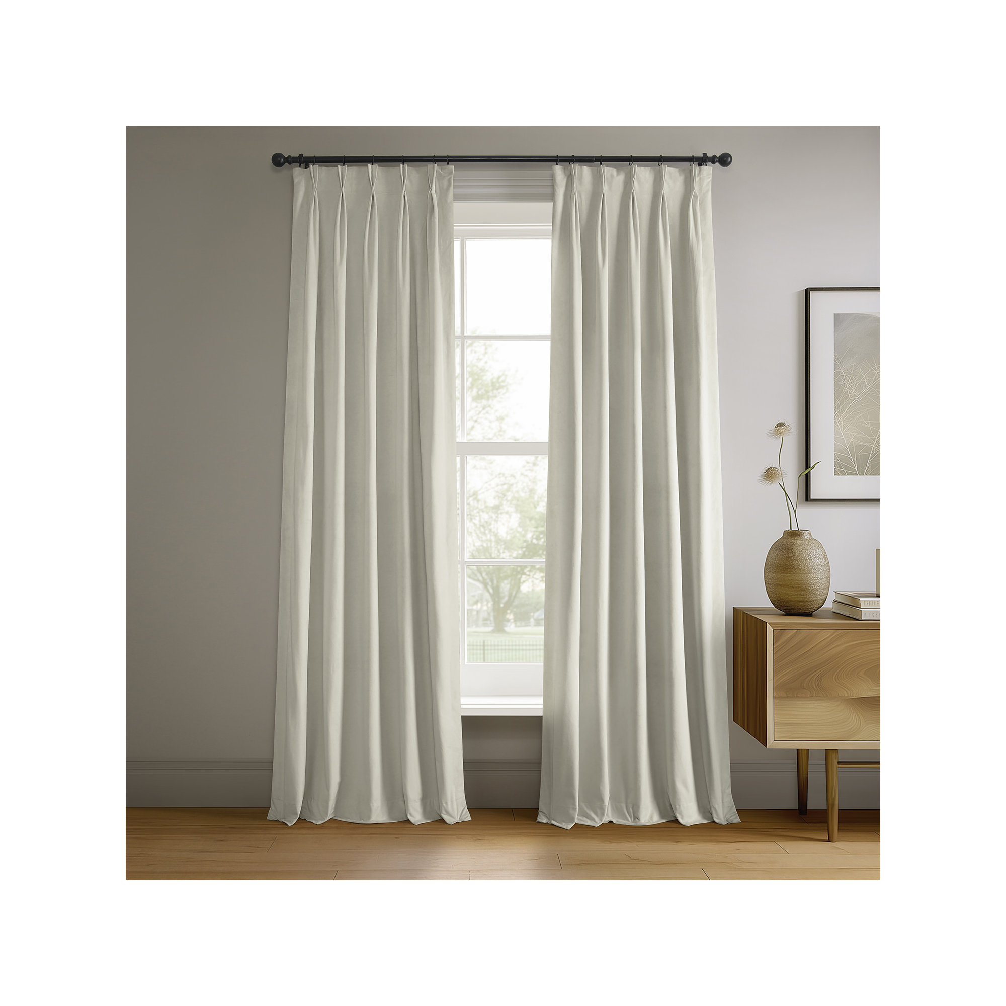 Balone French Pleat Signature Velvet Curtains for Bedroom Blackout Curtains for Living Room Single Panel, Off White 