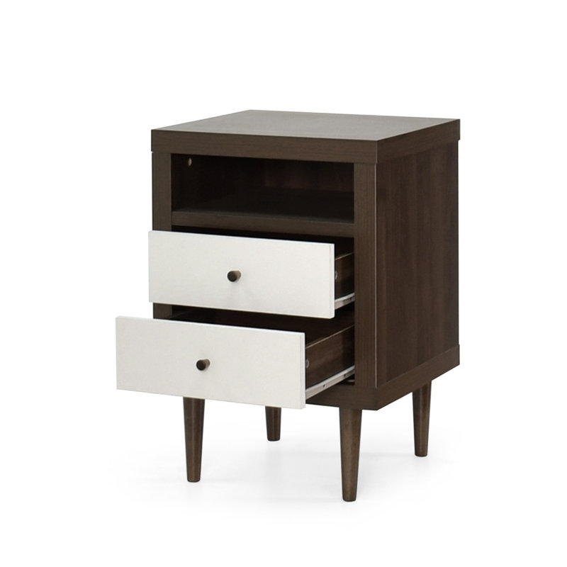 Table de chevet Devarsh, Noyer/blanc