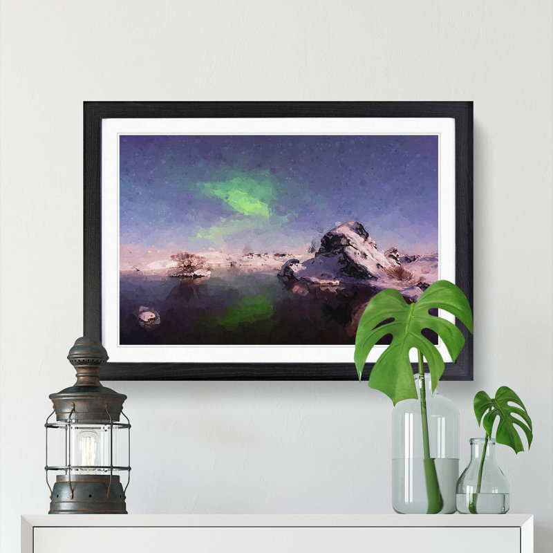 Northern Lights Aurora Borealis in Abstract - Picture Frame Graphic Art Print, 36cm H x 48cm W x 2cm D, Black Framed