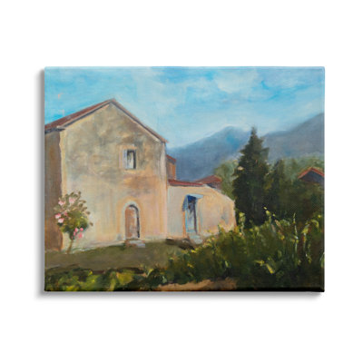 «Traditional Vineyard Villa Landscape Tall Trees Mountain Range» par Susanne Marie - Peinture