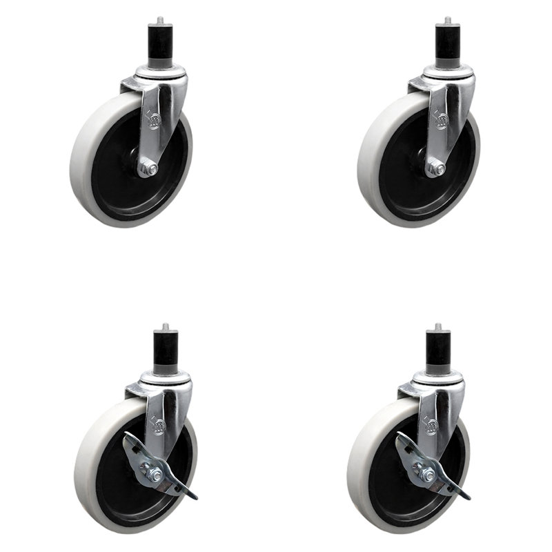 Ensemble de roulettes extensibles à roue en plastique thermoplastique 1-5 / 8 pouces avec 2 freins