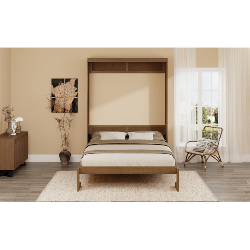 Armoire en bois massif avec lit escamotable en rotin pour une chambre d'amis, Noyer, Grand lit