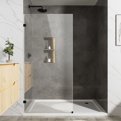34'' X 68'' Black Hardware Frameless Fixed Shower Glass Panel – 3/8"  Tempered Glass with Explosion-Proof Film Shower Screen