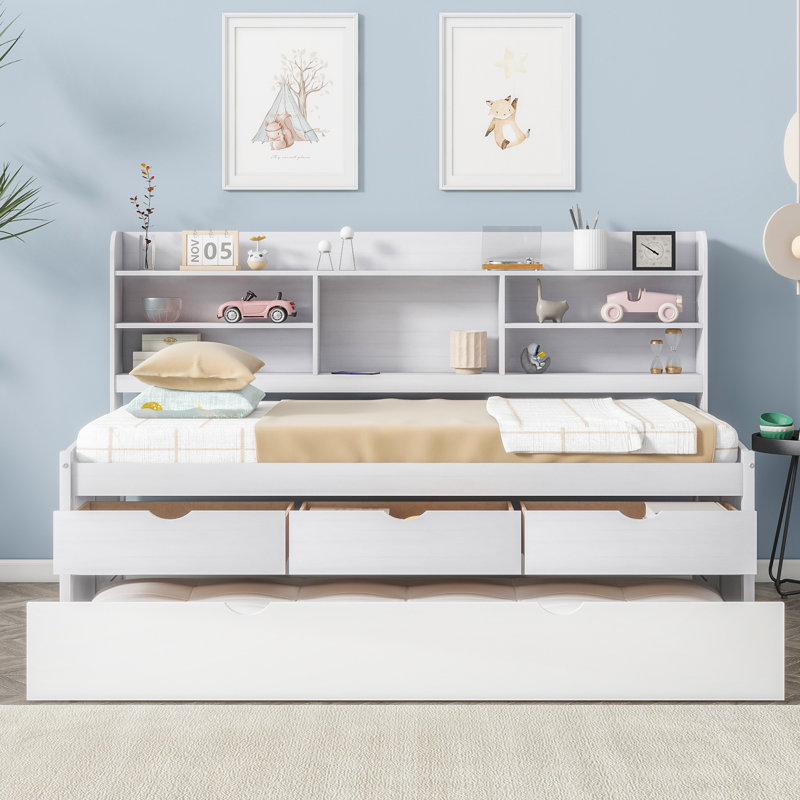 Storage Bed With Trundle, Twin, White Wash