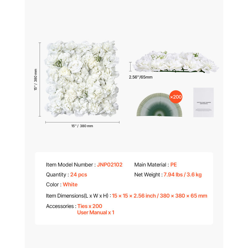 3D Flower Wall Panel Artificial Floral Background for Wedding , White Flower Backdrop, 24-Piece Set
