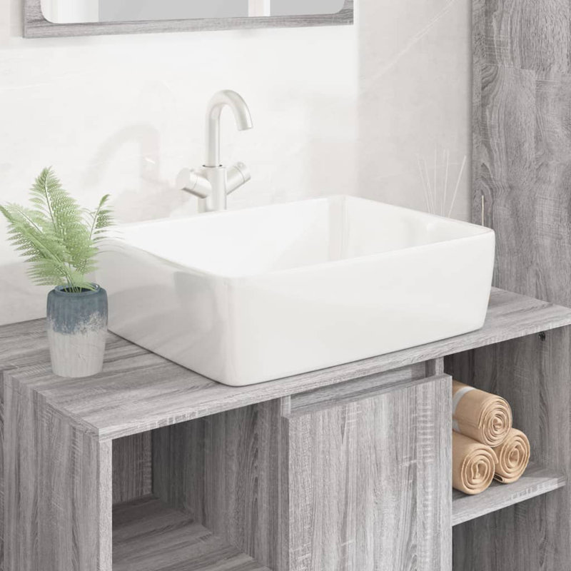 Belfry Bathroom Radu Ceramic Rectangular Sink, White, 13cm H x 48cm W x 37cm D