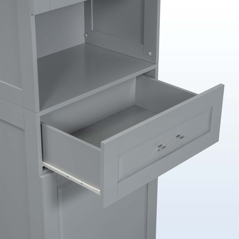 Large Storage Space Tilt-Out Laundry Hamper and Upper Storage Cabinet, Grey