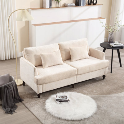 Canapé en chenille de style Mid-Century moderne en tissu, canapé 2 places rembourré avec canapé moderne pour le salon, canapé avec pieds en bois pour la chambre à coucher, lecture