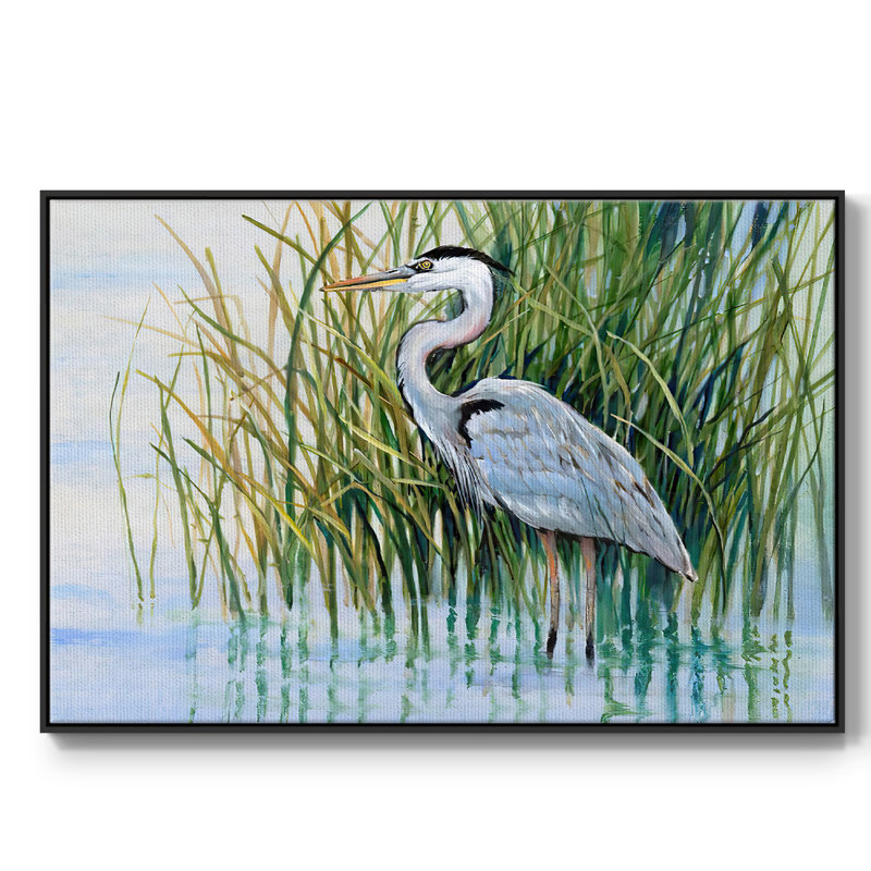 Toile tendue avec châssis Heron in the Marsh II, H 25 po x l 37 po x P 2 po, Noir