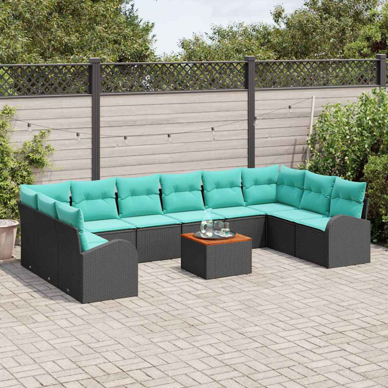 Ensemble de canapé de jardin avec coussin 11 pièces vidaXL, Coussin bleu / cadre noir