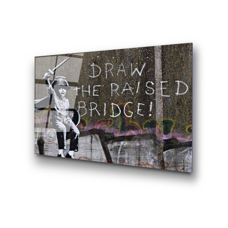 Superbe peinture en verre trempé Banksy de 17,7 po x 25,6 po | 100% verre trempé, épaisseur: 0,16 pouce | Parfait pour la décoration intérieure moderne, œuvre d'art unique, idéal pour les salons et les bureaux