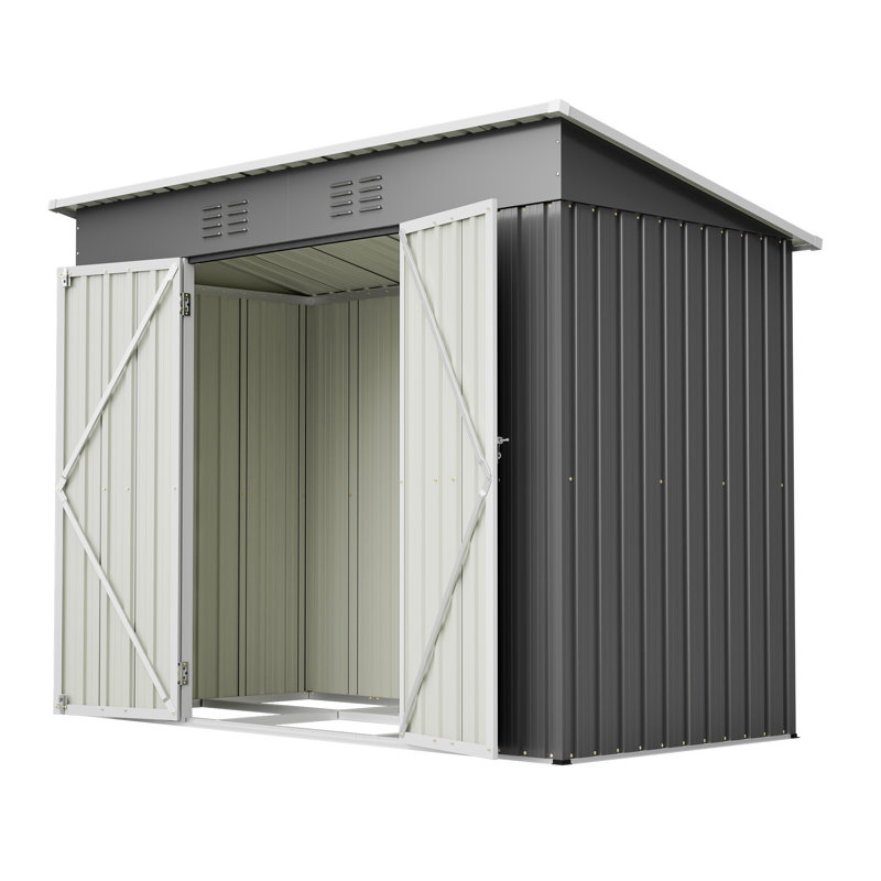 Remise de rangement extérieure en métal 8 pi x 4 pi avec structure de plancher, porte verrouillable et grande entrée Asa, acier résistant aux intempéries
