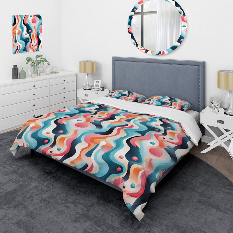 Literie en V rose et bleu Mid-Century, Housse de couette simple + 1 taie décorative stan