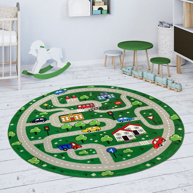 Churchwell Green/Beige Rug, Round 120cm