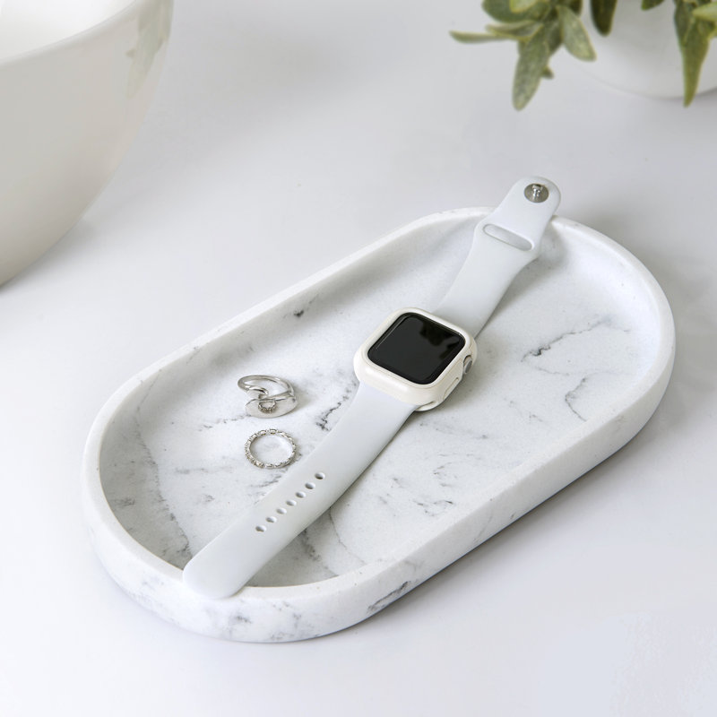 Legends White and Gray Marble Resin Vanity Tray