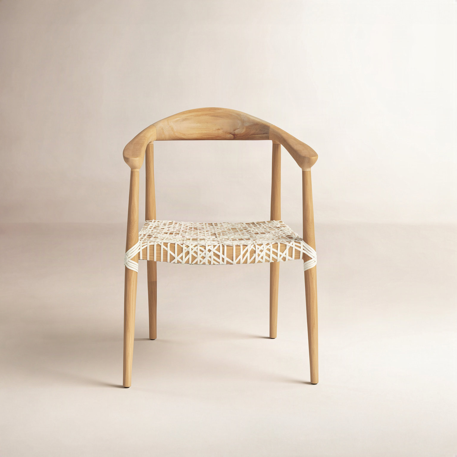 Kazbah Genuine Leather Dining Armchair, Light Oak/White