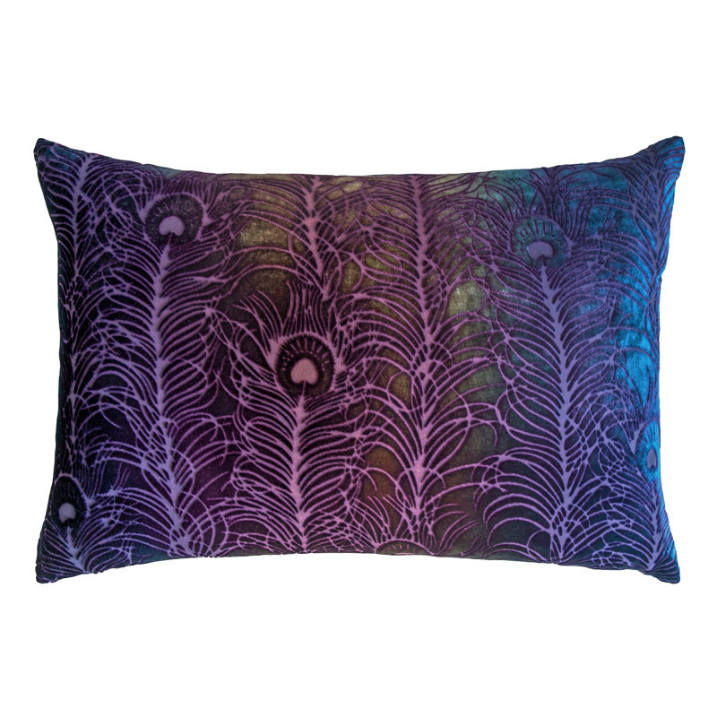 Peacock Feather Square Velvet Pillow Cover & Insert, Square 22", Sunstone