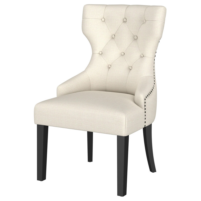 Crisha Upholstered Dining Side Chair, Beige Fabric, Black