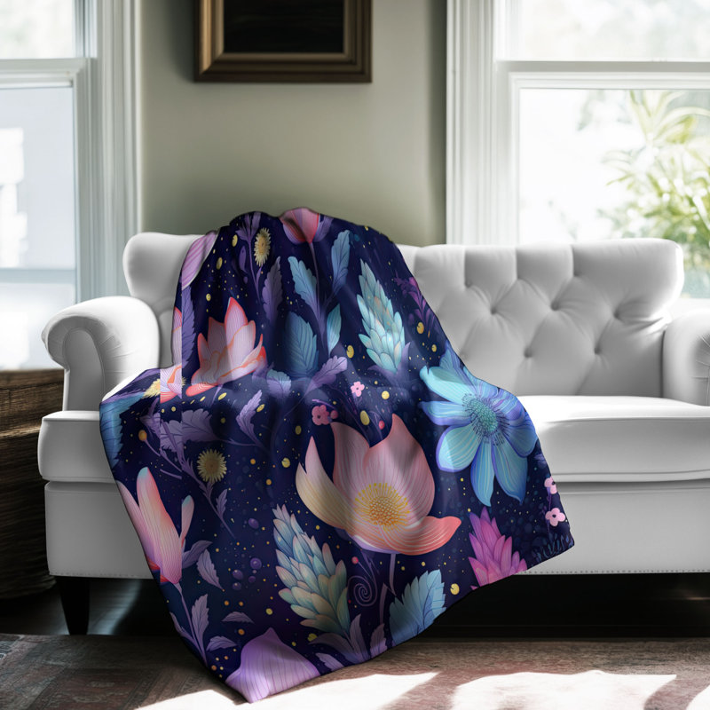Jeté Serene Dreamy Meadow - 1 pièce Sherpa Blan Premium, Grand lit