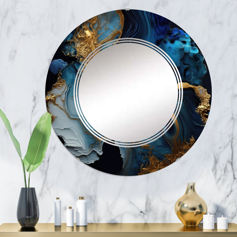 Abstrait Geode Marble Blue III - Miroir mural abstrait en marbre, 32 po x 32 po
