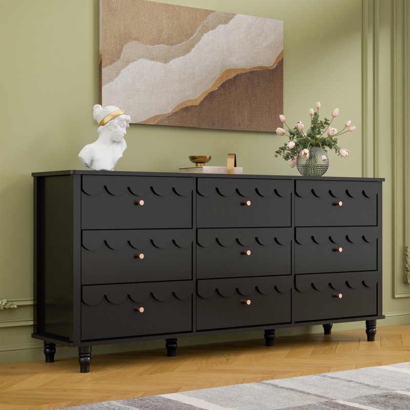 Commode à 9 tiroirs l 63,1 po, Noir