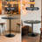 32" Bistro Pub Table, Adjustable Round Bar Height Cocktail Table With Metal Base and Wood Tabletop-65185031