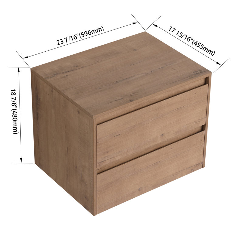 24" Wall Mounted Bathroom Side Cabinet With 2 Soft Close Drawers