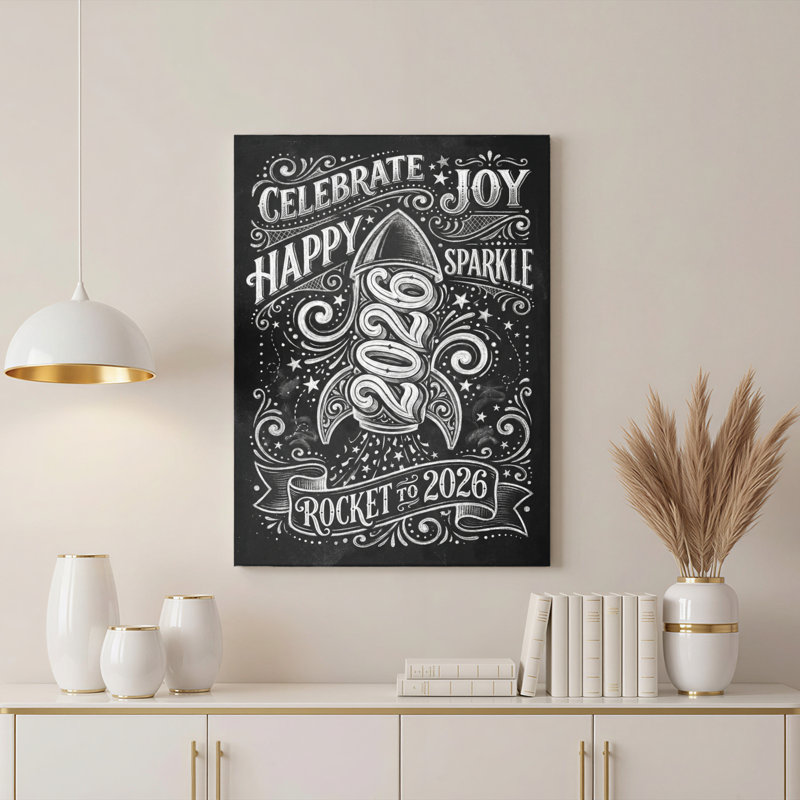«Chalkboard Style 2026 Rocket Celebration», art mural enveloppé, Happy New Year, Joy Sparkle, impression pour bureau à domicile